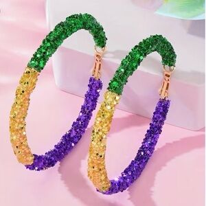 Mardi Gras Large Resin Hoop Earrings